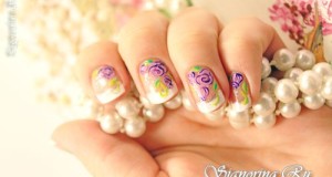 Свадебный френч на коротких ногтях с цветочным рисунком: урок с пошаговыми фото